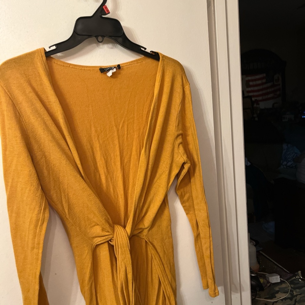 Mustard Yellow Long Sleeve Tie-Front Top